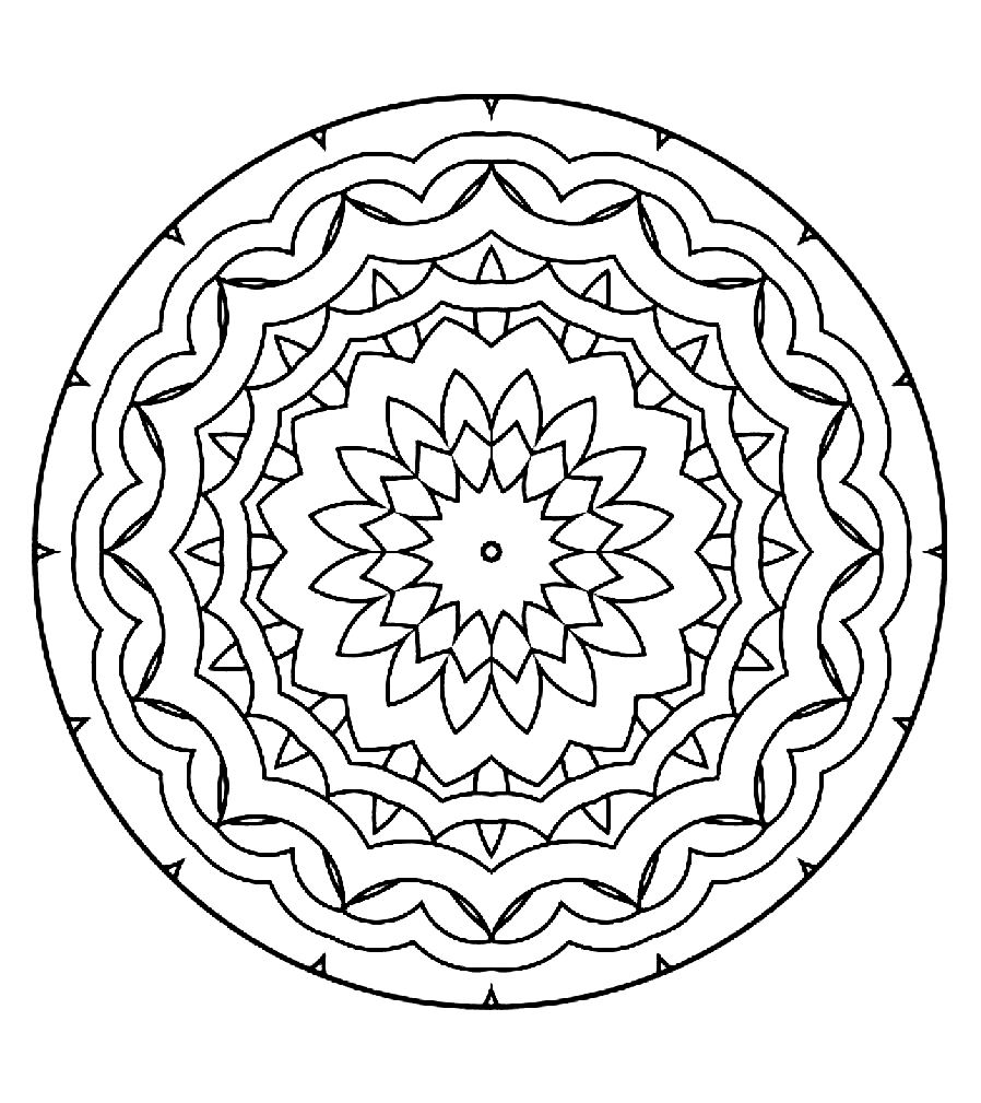 Mandala à colorier de forme géométrique avec une jolie fleur au centre.